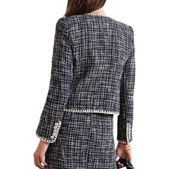 Veronica Beard Bosea Tweed Jacket Embroidered Trim Blue Size 4 - Picture 3 of 12